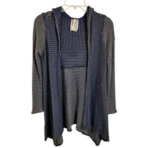 3248) Anthropologie Mauve Blue Knitted Open Front Duster with Hood Size Large